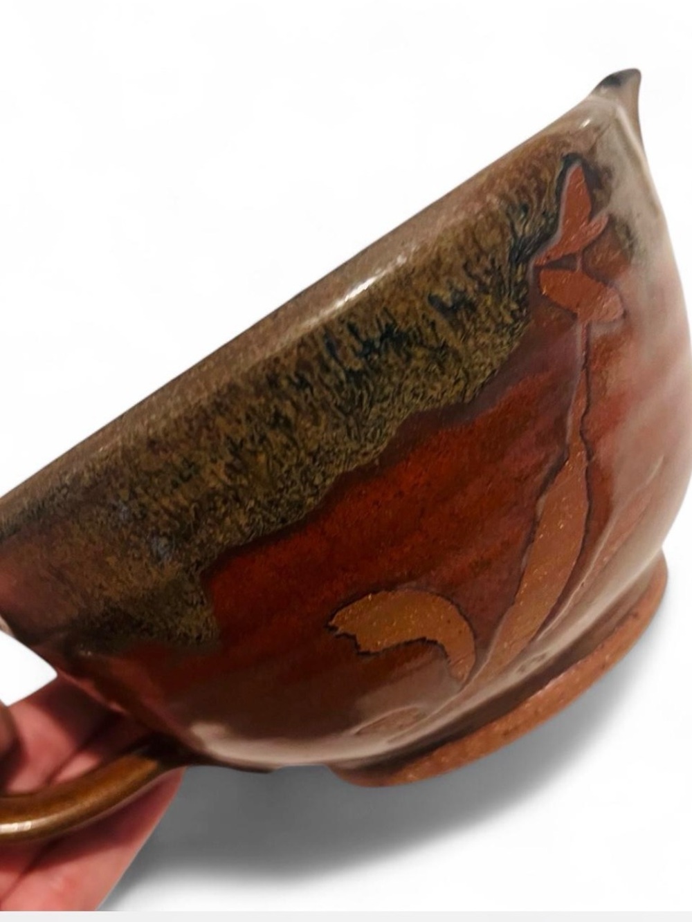 Handcrafted Brown Glazed Ceramic Decorative Bowl